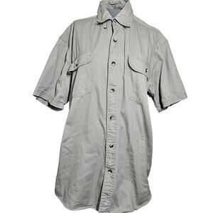 Tan Cotton Short Sleeve Button Down Work Shirt Size Large